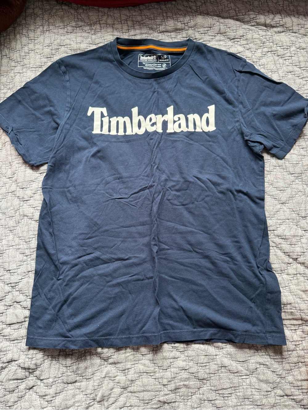 Timberland Navy Blue Short Sleeve Logo Tee with White Script